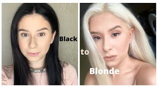 Bleaching my hair at home  BLACK to BLONDE  Part 1 [upl. by Droc]