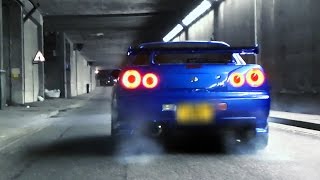 Nissan Skyline R34 GTR  Revs and LAUNCH in tunnel [upl. by Eihtak]