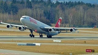 FullHD 2 Very Heavy Swiss A340300s takeoff at ZurichZRHLSZH [upl. by Atolrac636]