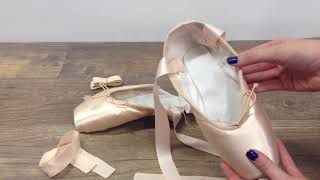 How To Sew Ribbons and Elastics on Pointe Shoes by Limbers Dancewear [upl. by Enautna]