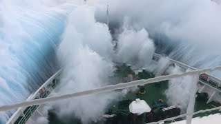 Ship in Storm  Cruise Ship Climbing Up Big Waves [upl. by Meill]