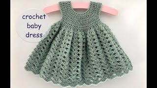 crochet baby dress madeline 2023  app 0  6 months  how to crochet a baby dress  baby jurkje [upl. by Ahens]