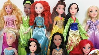 My Disney Princess Royal Shimmer Dolls Collection Ariel Rapunzel Tiana Belle Mulan Aurora [upl. by Turrell505]