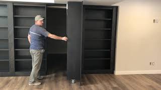 Custom Hidden DoorBookcase Secret Room  Mustang Woodworking [upl. by Yelac]