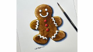 Painting a Gingerbread Man Cookie with Watercolor [upl. by Mcgee]