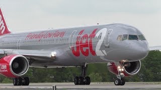 Jet2com Boeing 757200 ROARING CLOSE UP Takeoff  Leeds Bradford Airport LBAEGNM with ATC [upl. by Burk144]