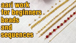 aari work for beginners  basic stitches with beads and sequences  diy  130 [upl. by Otrebtuc]