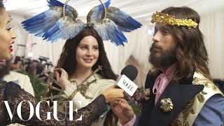 Lana Del Rey and Jared Leto on Their Gucci Ensembles  Met Gala 2018 With Liza Koshy  Vogue [upl. by Muffin]