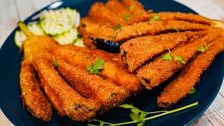 CRISPIEST Fried Eggplant VEGAN  TASTIEST Fried Baingan With A Twist [upl. by Nelan743]