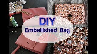 BLING MY BAG DIY Pearl Diamond Embellished wedding Clutch Purse Tumblr Crafts [upl. by Berke]