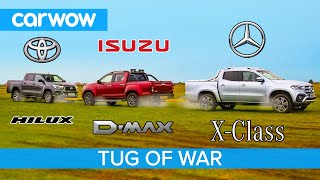 Mercedes XClass vs Toyota Hilux vs Isuzu DMax Pickup TUG OF WAR [upl. by Ellerol]