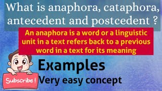 Anaphora  Cataphora  Antecedent  Postcedent  Definitions  Examples  main concept of reference [upl. by Rehtse]