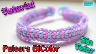 ♥ Tutorial Pulsera Bicolor de gomitas sin telar ♥ [upl. by Bahner]