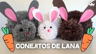 Cómo hacer peluches Conejitos con pompones de lana  Bunnies made with wool pompoms [upl. by Hewet]