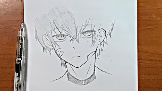 easy anime drawing  how to draw anime boy stepbystep easy [upl. by Akihsar]